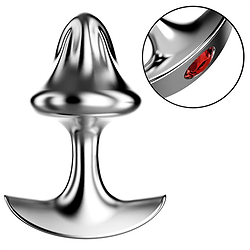 Plug Anal em Aço Inoxidável com Base de Segurança e Joia Vermelha 9,2 x 4,7cm Prata