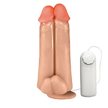 Foto do Produto Pênis Realístico Flexível Duplo Amigos com Vibrador e Ventosa 18 x 6cm Bege