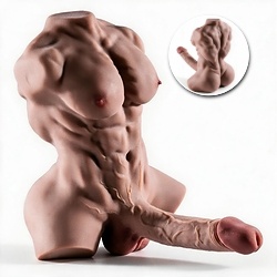 Masturbador Unissex em Cyberskin Formato Meio Corpo Masculino com Ânus e Pênis Marrom