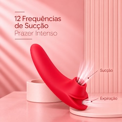 Foto do Produto Sugador de Clitóris Recarregável em Silicone com 12 Modos de Sucção Ultra Potente Vermelho