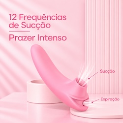 Sugador de Clitóris Recarregável em Silicone com 12 Modos de Sucção Ultra Potente Rosa