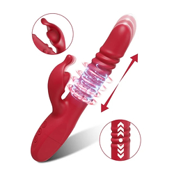 Vibrador Duplo Recarreg�vel em Silicone com Movimento Rotativo e Vai e Vem Vermelho