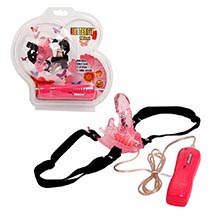 Vibrador Butterfly com Mini Pênis e Controle com Fio e Cinta Ajustável Rosa