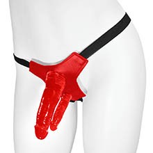 Foto do Produto Cinta Peniana Ajust�vel com P�nis Real�stico Duplo 12 x 3,5cm e 13,7 x 2,5cm Vermelho
