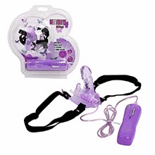 Vibrador Butterfly com Mini Pênis e Controle com Fio e Cinta Ajustável Lilás