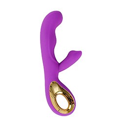 Foto do Produto Vibrador Duplo Recarreg�vel em Silicone Estimulador Ponto G e Clit�ris 10 Vibra��es Angel II Roxo