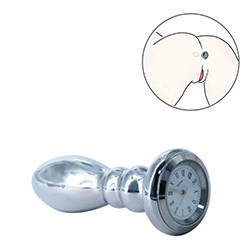Foto do Produto Plug Anal com Glande e Base Redonda com Relógio Decorativo - Alumínio 9 x 2,5cm Prata