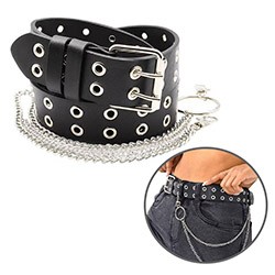 Foto do Produto Cinto Sensual em PU Imitação de Couro Tiara Larga com Corrente Lateral Ajustável - Fetichista Preto