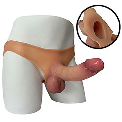 Capa Peniana em Cyberskin de 19,5cm e Extensor Interno de 5cm com Cinta Bege