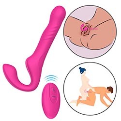 Foto do Produto Cinta Peniana para Ela Recarregável em Silicone 10 Vibrações, Vai e Vem e Controle Michelle Pink