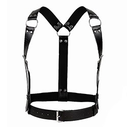 Foto do Produto Harness em PU Imita��o de Couro com Tiras Largas e Cinto Central Ajust�vel - Estilo BDSM Preto