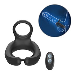 Anel Peniano e Escrotal Recarregável em Silicone com 10 Vibrações e Controle Cock Ring Preto
