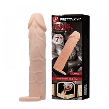 Foto do Produto Capa Peniana com Extensor de 5cm Flexível em Cyberskin com Anel para o Escroto 17,5 x 3,6cm Bege