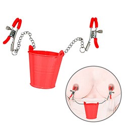 Foto do Produto Prendedor de Mamilo com Balde para Encher com Peso em Metal com Presilha Ajust�vel Vermelho