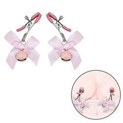 Foto do Produto Prendedor de Mamilo com Sino em Metal e La�o com Presilha Emborrachada Ajust�vel Rosa