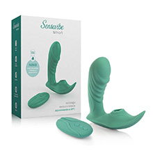 Sugador de Clitóris com Plug em Silicone, Recarregável, 10 Vibrações, Esquenta Smart Cyan