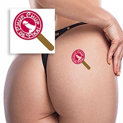 Foto do Produto Tatuagem Tempor�ria Sensual Sexy com Texto Chup Chup DE Pika Vermelha