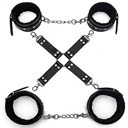 Algema e Tornozeleira em X com Corrente e Mosquetão em PU (Imitação de Couro) Preto