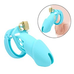 Cinto de Castidade em Silicone com Ponta Vazada e Cadeado 10 x 3,8cm Azul