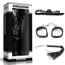 Foto do Produto Kit Bondage em PU (Imitação de Couro) com Algema, Flogger e Mordaça Preto