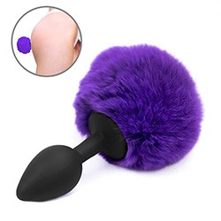 Plug Anal Rabo em Silicone (Toque Aveludado) Pompom de Coelho 8 x 3,5cm Roxo