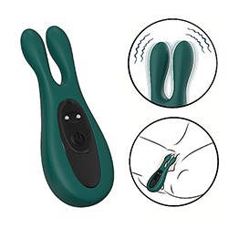 Vibrador para Clitóris Recarregável em Silicone Toque Aveludado com 9 Vibrações Rabbit Verde