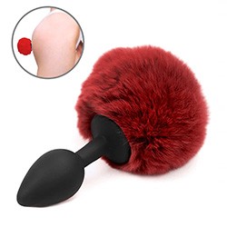 Plug Anal Rabo em Silicone (Toque Aveludado) Pompom de Coelho 9 x 4,4cm Vermelho