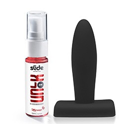 Foto do Produto Kit Gel para Sexo Anal Dessensibilizante Unlok 15ml + Plug Anal Flexível Básico 10,5 x 2,8cm Preto