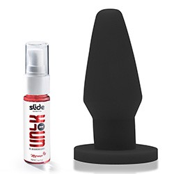 Foto do Produto Kit Gel para Sexo Anal Dessensibilizante Unlok 15ml + Plug Anal Flexível Normal 11 x 5cm Preto
