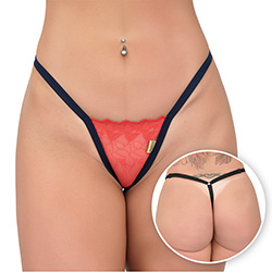 Foto do Produto Calcinha String Fio Dental Sexy em Tule Bordado com Regulagem Vermelha e Azul
