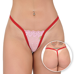 Foto do Produto Calcinha String Fio Dental Sexy em Tule Bordado com Regulagem Rosa e Vermelha