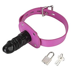 Foto do Produto Mordaça com Formato de Pênis em PVC com Fivela e Cadeado em PU (Imitação de Couro) Pink