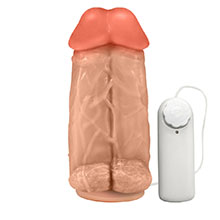 Foto do Produto Pênis Realístico Flexível Duplo Super Amigos com Vibrador e Ventosa 18 x 7,5cm Bege