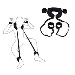 Foto do Produto Kit Bondage com Algema para Punhos e Pernas com Apoio de Cabeça em Pelúcia Preto