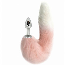 Plug Anal em Aço com Rabo de Raposa Branco e Rosa