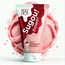 Gel Sugador L�quido Sugou! Power - Suga, Pulsa e Vibra Sabor Sundae de Morango 15g