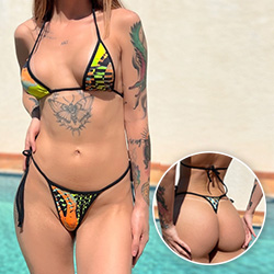 Foto do Produto Biqu�ni Fio Dental Sensual Sexy em Suplex Poli�ster sem Bojo Estilo Cortininha Estampado