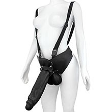 Foto do Produto Cinta Peniana com Pênis Gigante e Grosso Flexível com Escroto Crescido 32 x 8,5cm Preto